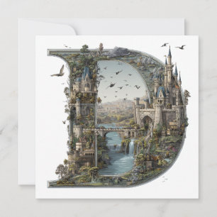 Fantasy Letter D with Castles in the Sky Storybook Holiday Card