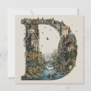 Fantasy Letter D with Castles in the Sky Storybook Holiday Card