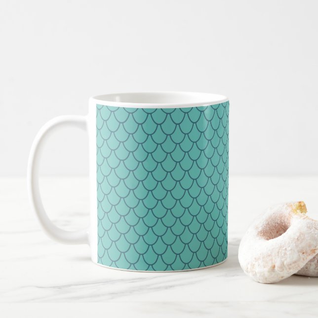 FANTASY LIGHT TEAL DRAGON SCALES PATTERN Novelty Coffee Mug (With Donut)