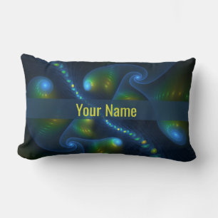 Fantasy Lights Abstract Art Blue Green Yellow Name Lumbar Cushion