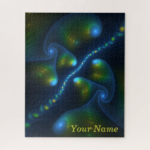 Fantasy Lights Abstract Blue Green Yellow Art Name Jigsaw Puzzle