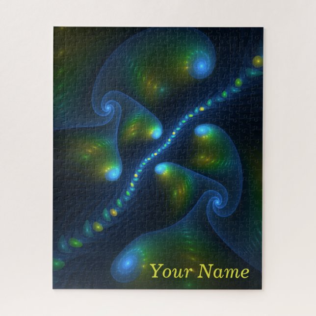 Fantasy Lights Abstract Blue Green Yellow Art Name Jigsaw Puzzle (Vertical)