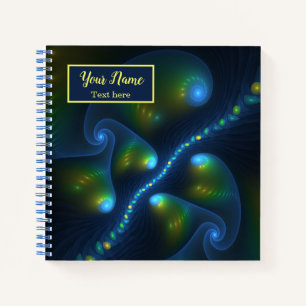 Fantasy Lights Abstract Blue Green Yellow Art Name Notebook