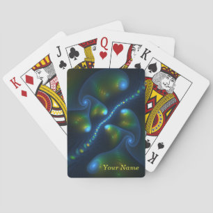 Fantasy Lights Abstract Blue Green Yellow Art Name Playing Cards