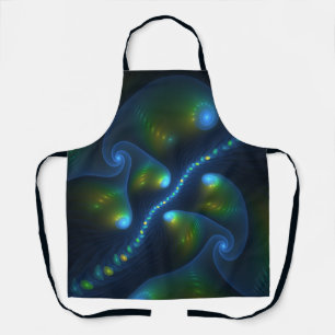 Fantasy Lights Abstract Blue Green Yellow Fractal Apron