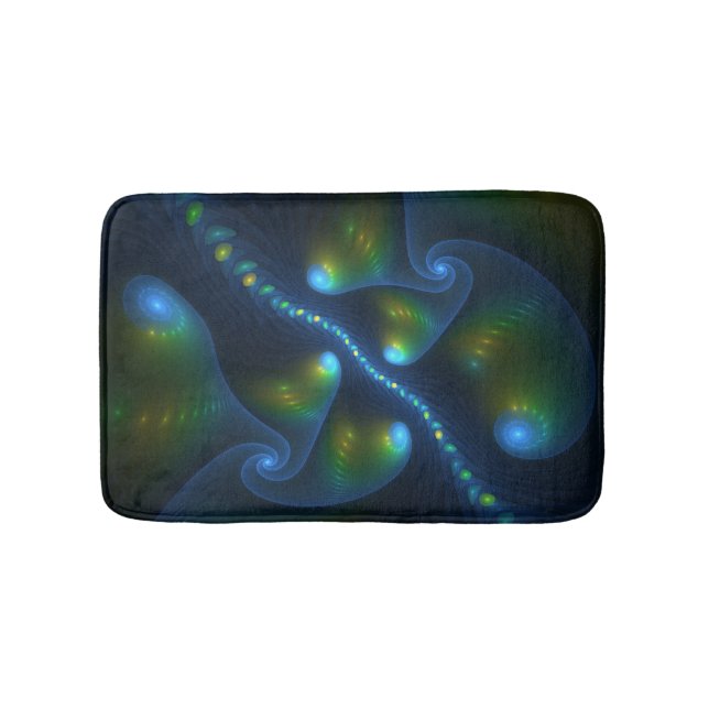Fantasy Lights Abstract Blue Green Yellow Fractal Bath Mat (Front)