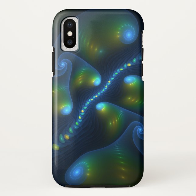 Fantasy Lights Abstract Blue Green Yellow Fractal Case-Mate iPhone Case (Back)