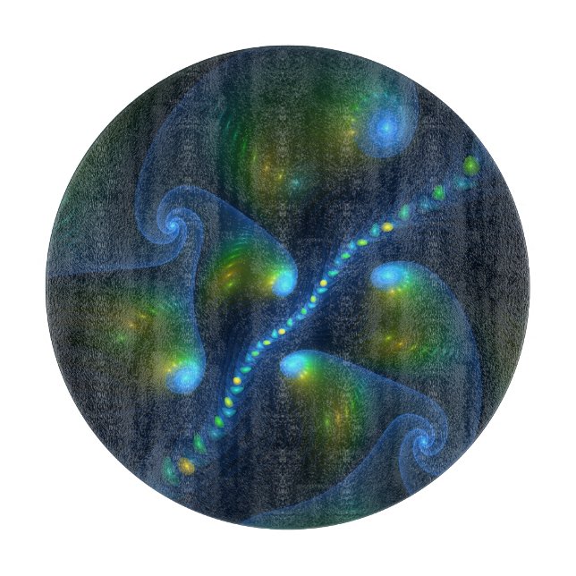 Fantasy Lights Abstract Blue Green Yellow Fractal Cutting Board (Front)