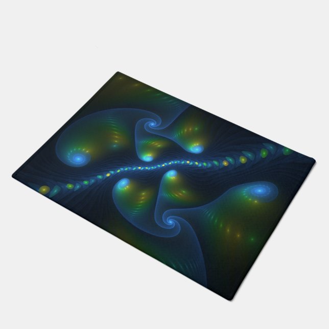 Fantasy Lights Abstract Blue Green Yellow Fractal Doormat (Angled)