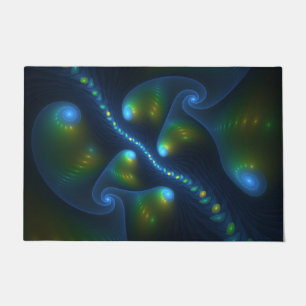 Fantasy Lights Abstract Blue Green Yellow Fractal Doormat