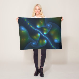 Fantasy Lights Abstract Blue Green Yellow Fractal Fleece Blanket