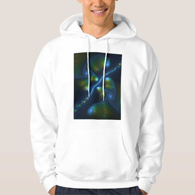 Fantasy Lights Abstract Blue Green Yellow Fractal Hoodie (Front)