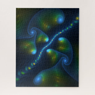 Fantasy Lights Abstract Blue Green Yellow Fractal Jigsaw Puzzle