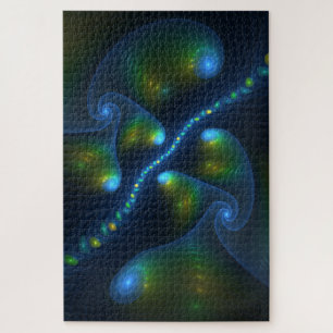 Fantasy Lights Abstract Blue Green Yellow Fractal Jigsaw Puzzle