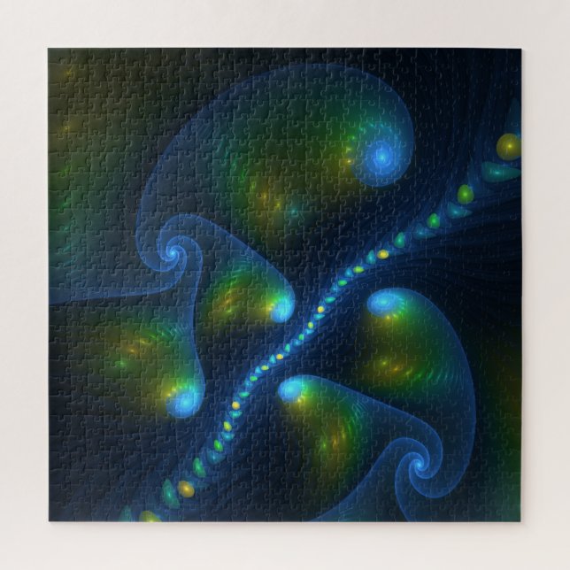 Fantasy Lights Abstract Blue Green Yellow Fractal Jigsaw Puzzle (Vertical)