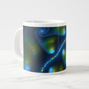 Fantasy Lights Abstract Blue Green Yellow Fractal Large Coffee Mug