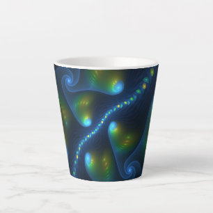 Fantasy Lights Abstract Blue Green Yellow Fractal Latte Mug