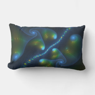 Fantasy Lights Abstract Blue Green Yellow Fractal Lumbar Cushion