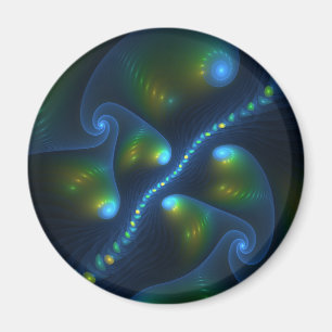 Fantasy Lights Abstract Blue Green Yellow Fractal Magnet