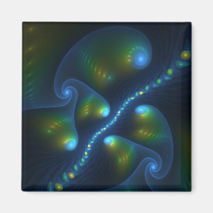 Fantasy Lights Abstract Blue Green Yellow Fractal Magnet