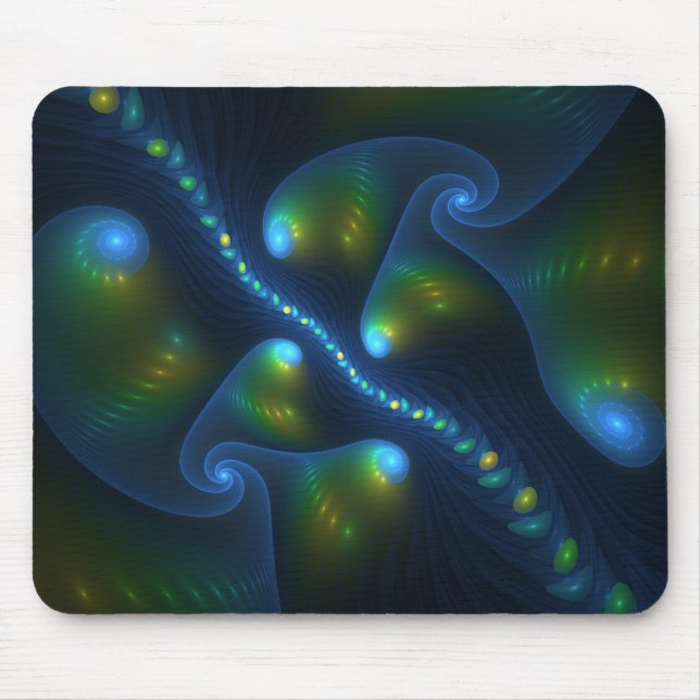 Fantasy Lights Abstract Blue Green Yellow Fractal Mouse Pad (Front)