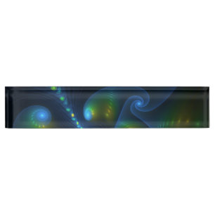 Fantasy Lights Abstract Blue Green Yellow Fractal Nameplate