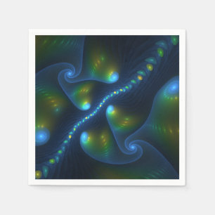 Fantasy Lights Abstract Blue Green Yellow Fractal Napkin