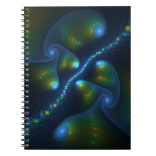 Fantasy Lights Abstract Blue Green Yellow Fractal Notebook