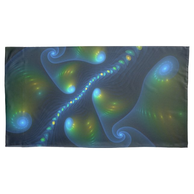 Fantasy Lights Abstract Blue Green Yellow Fractal Pillowcase (Front)