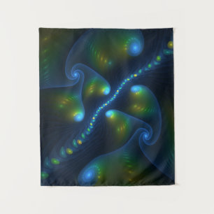 Fantasy Lights Abstract Blue Green Yellow Fractal Tapestry