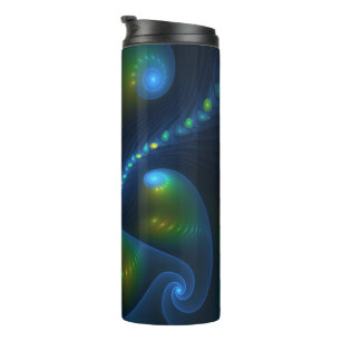 Fantasy Lights Abstract Blue Green Yellow Fractal Thermal Tumbler