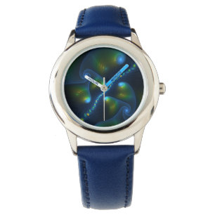 Fantasy Lights Abstract Blue Green Yellow Fractal Watch