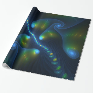 Fantasy Lights Abstract Blue Green Yellow Fractal Wrapping Paper