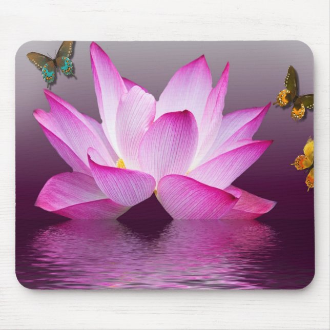Fantasy Lotus Flower with Butterfly Mouse Pad (Front)