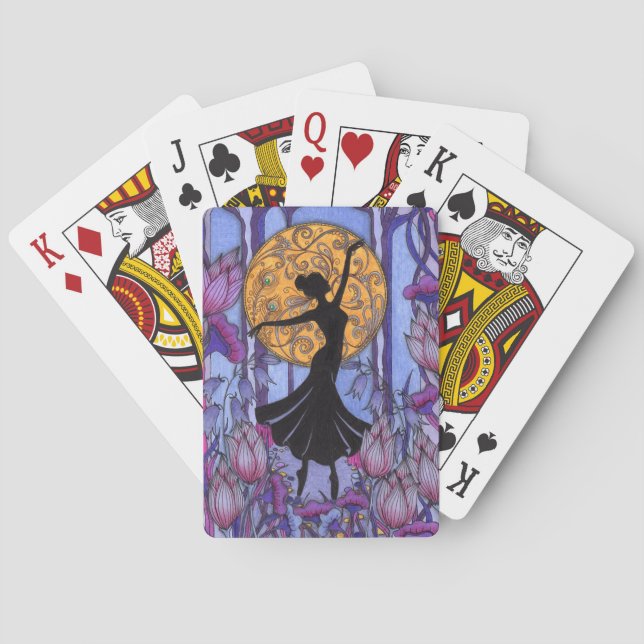 Fantasy Magic Forest Purple Floral Dancer Playing  Cards (Back)