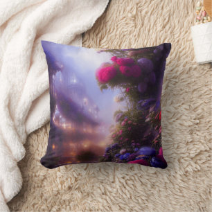 Fantasy Magical Garden Landscape With Mansion Cushion