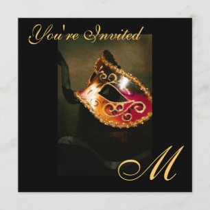 Fantasy Masquerade Mask Monogram Gold Invitation