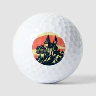 Fantasy Mediaeval Castle - Japanese Woodcut Style Golf Balls