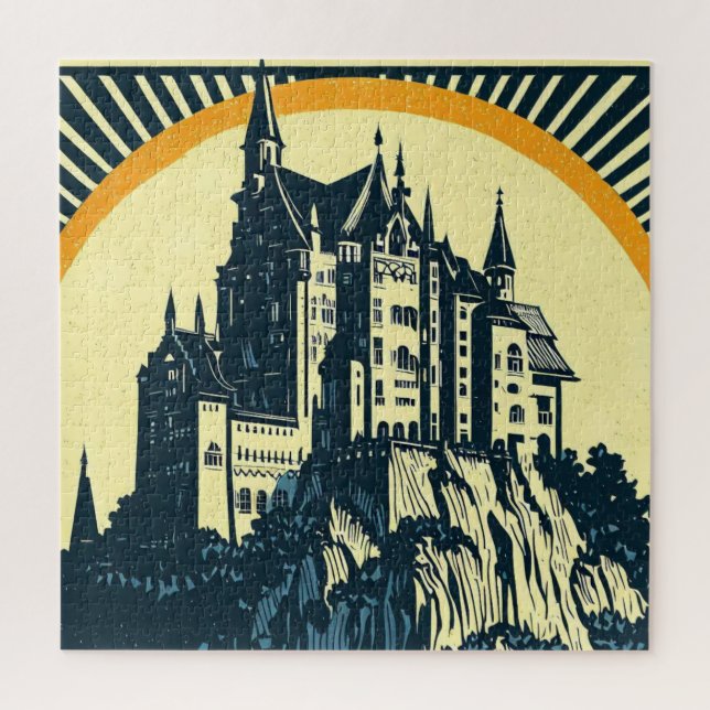 Fantasy Mediaeval Castle - Japanese Woodcut Style  Jigsaw Puzzle (Vertical)