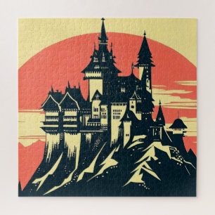 Fantasy Mediaeval Castle - Japanese Woodcut Style  Jigsaw Puzzle