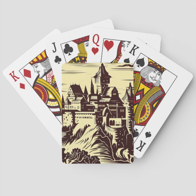 Fantasy Mediaeval Castle - Japanese Woodcut Style  Playing Cards (Back)