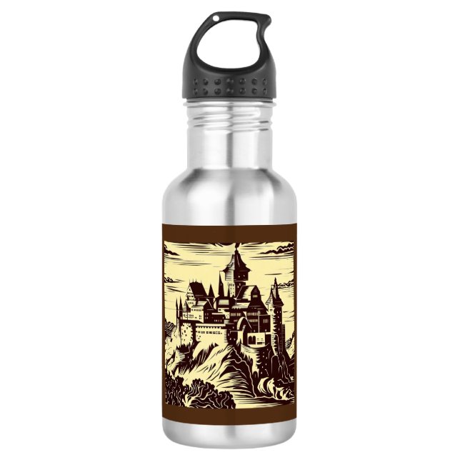 Fantasy Mediaeval Castle - Woodcut 2 532 Ml Water Bottle (Front)