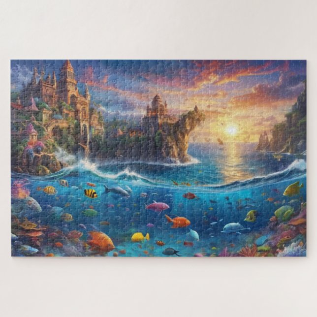Fantasy Mediaeval City Sea Life Hard Solving Jigsaw Puzzle (Horizontal)
