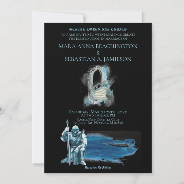 *~* Fantasy Mediaeval Knight Castle Stairs  Weddin Invitation (Front)