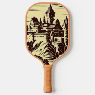 Fantasy Medieval Castle - Japanese Woodcut Style ( Pickleball Paddle
