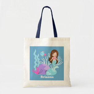 Fantasy mermaid add name girls tote bag