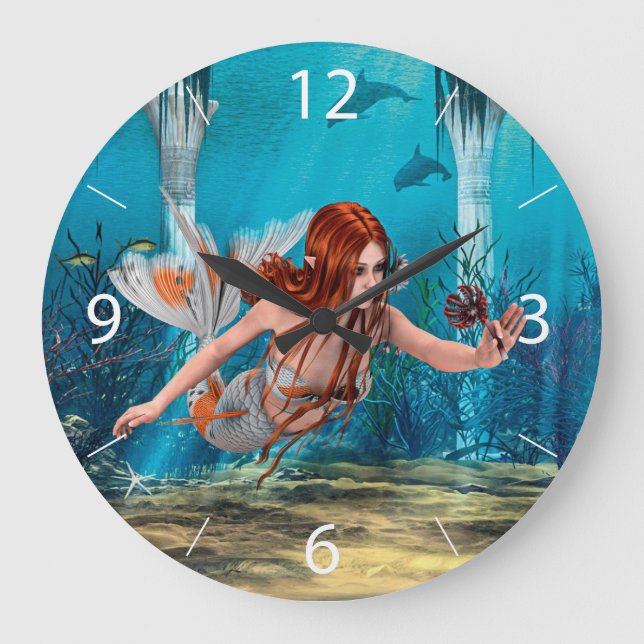 Fantasy Mermaid and Sea Lily Large Clock (Front)