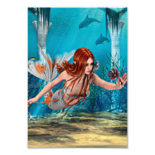 Fantasy Mermaid and Sea Lily Photo Print