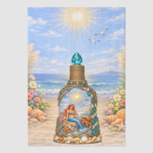Fantasy Mermaid In A Bottle Beach Scene Decoupage Tissue Paper