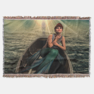Fantasy Mermaid in a Canoe Throw Blanket